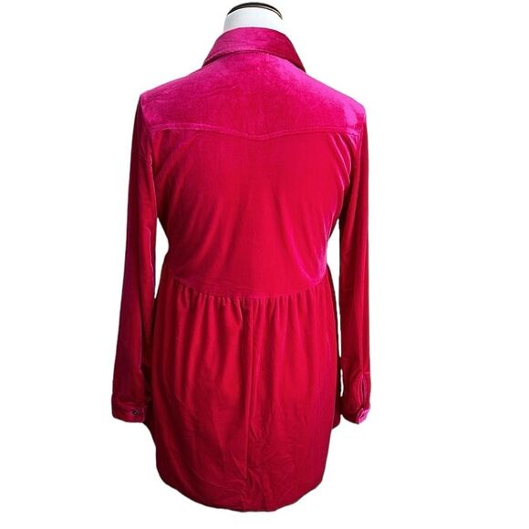 Umgee Women’s Velvet Tunic Button Down Peplum Top in Raspberry Size S - Picture 4 of 12